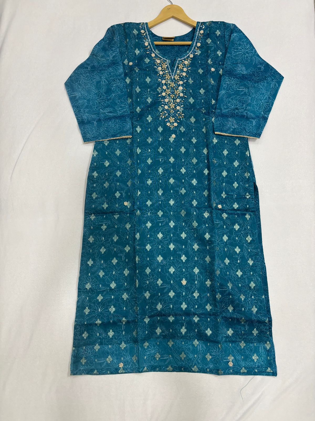 Teal Blue Premium Tissue Chudidhar Set with Embroidery & Organza Dupatta