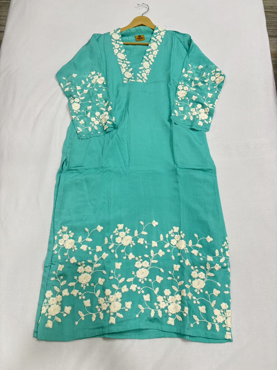 Aqua Blue Blue Premium Silk Chudidhar Set with Embroidery & Organza Dupatta