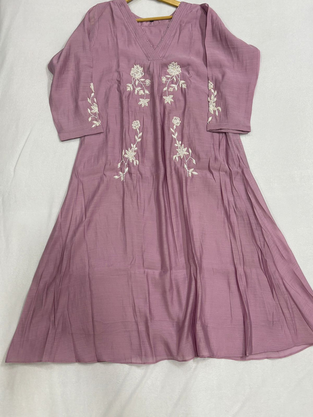 Lavender Mul Chanderi Chudidhar Set with Embroidery Work