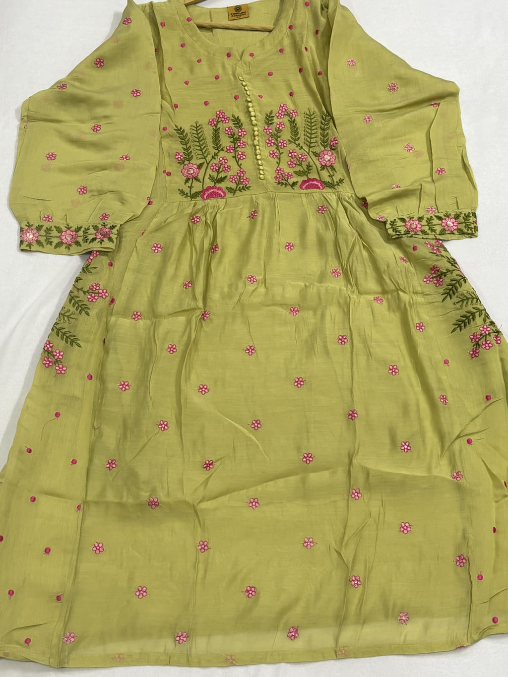 Pista Green Mul Chanderi Chudidhar Set with Embroidery Work