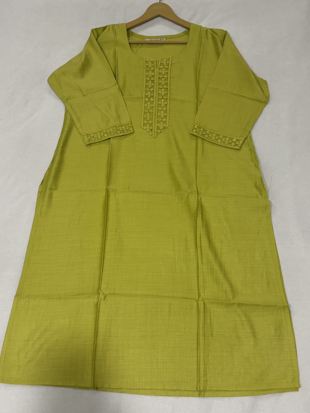 Pista Green & Baby Pink Soft Fabric Top with Embroidery Work