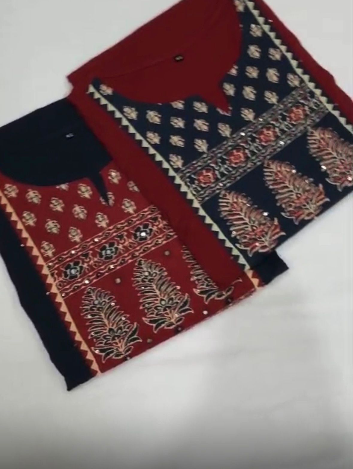 Maroon & Dark Blue Pure Cotton Embroidered Chudidhar – Festive Edition