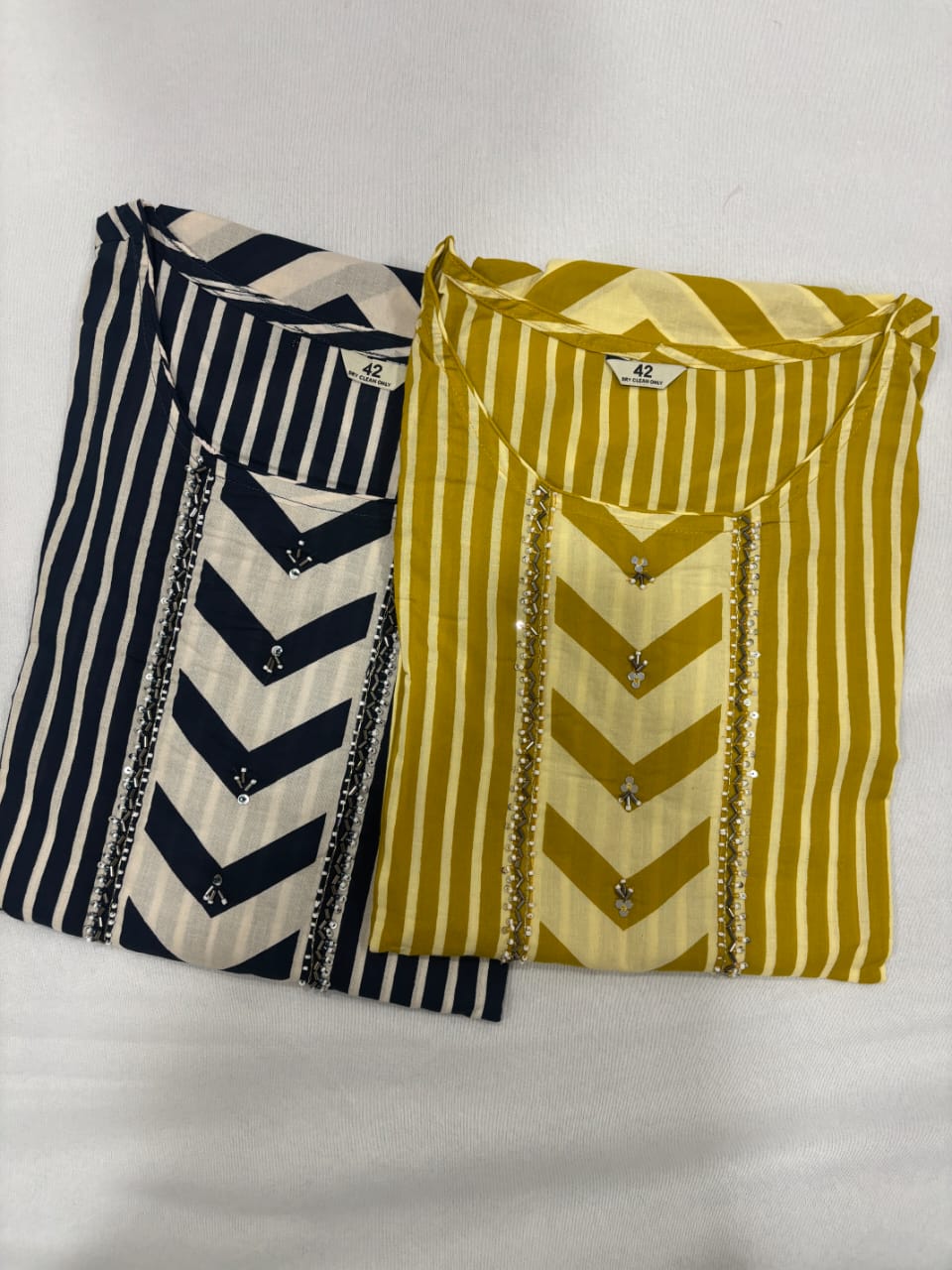 Golden Yellow & Navy Blue Pure Cotton Chudidhar Set with Traditional Embroidery