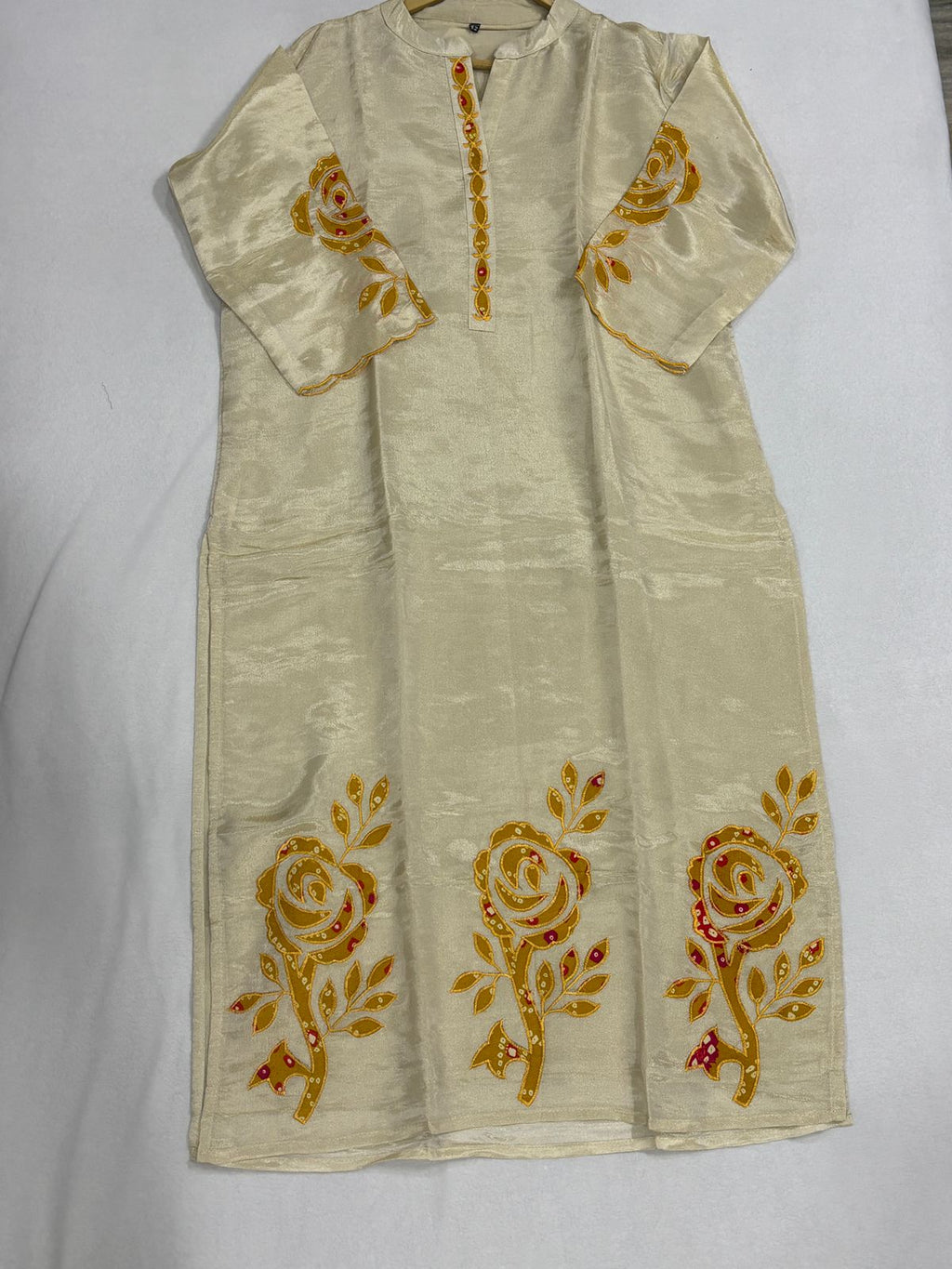 Cream Premium Tissue Chudidhar Set with Embroidery & Organza Dupatta
