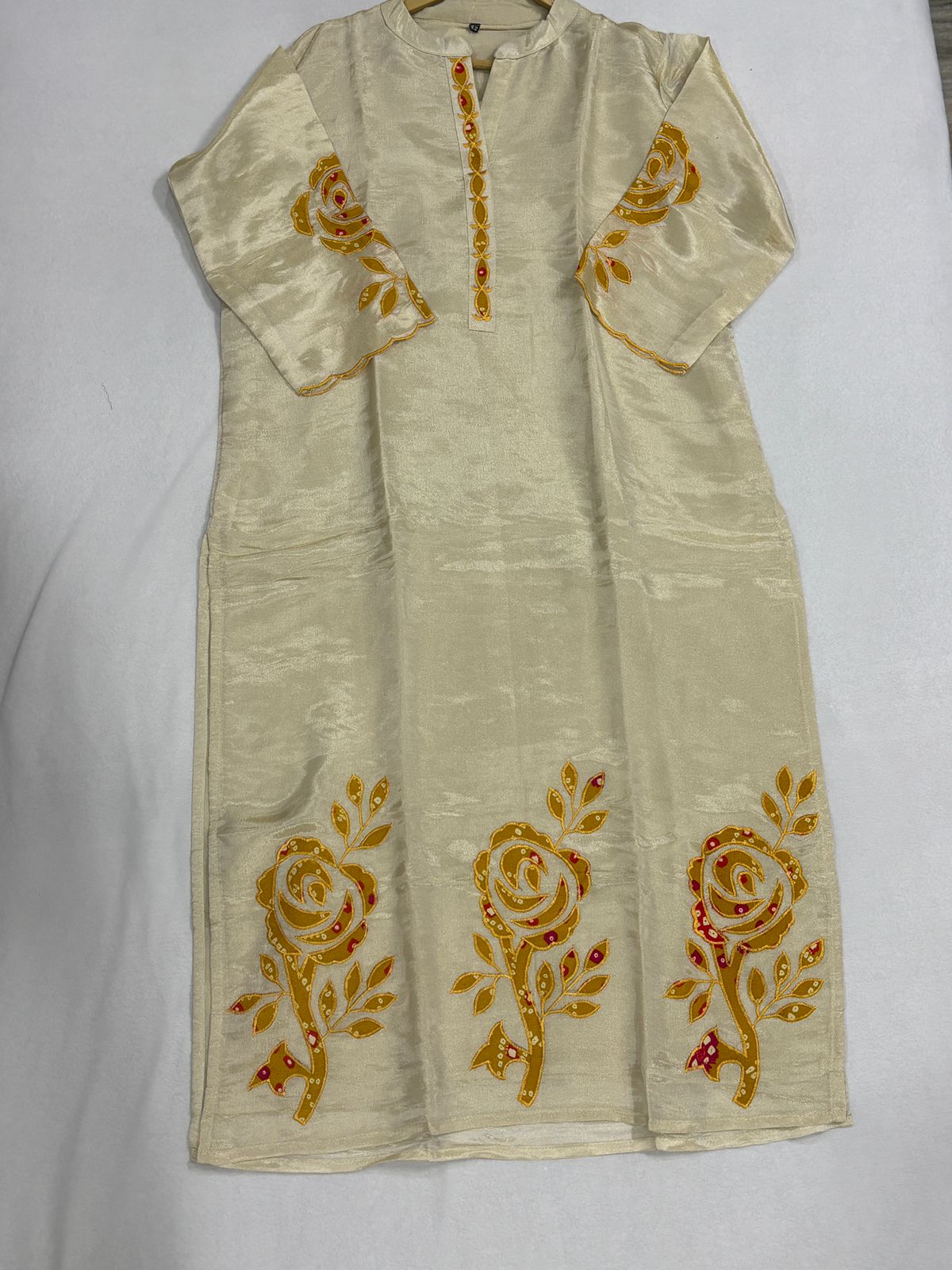Cream Premium Tissue Chudidhar Set with Embroidery & Organza Dupatta