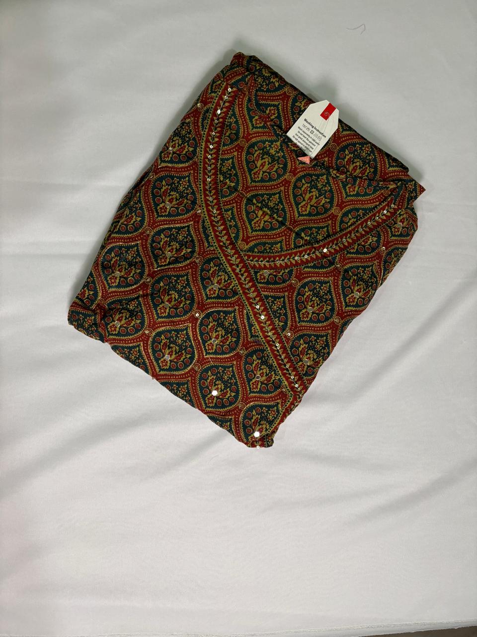 Rust Brown Pure Cotton Chudidhar Set with Hand Embroidery Work