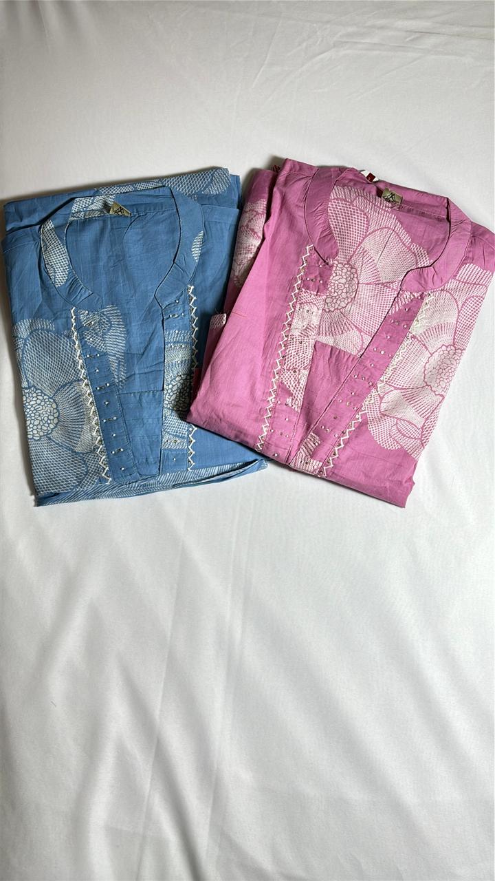 Baby Blue & Pink Pure Cotton Chudidhar Set