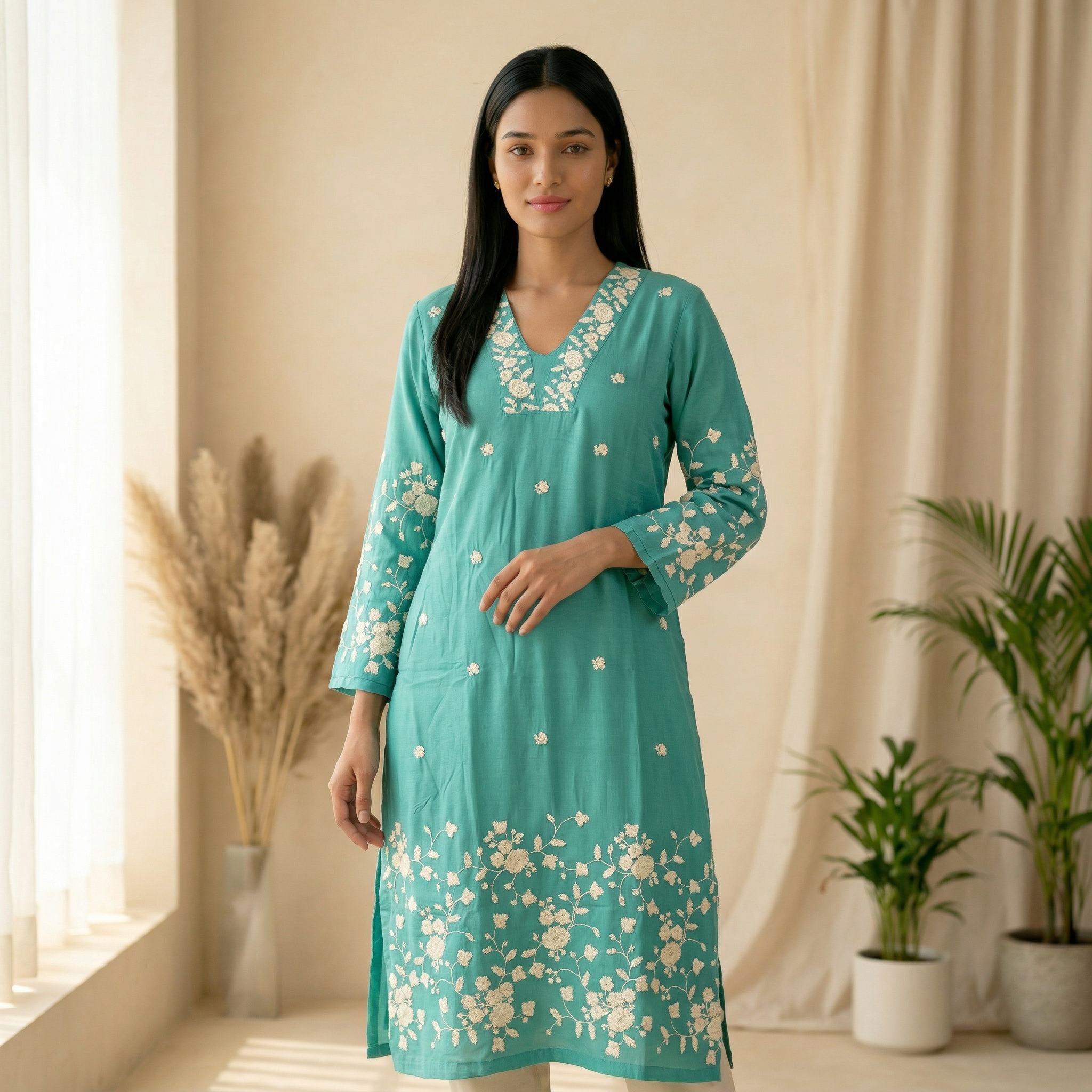 Aqua Blue Blue Premium Silk Chudidhar Set with Embroidery & Organza Dupatta