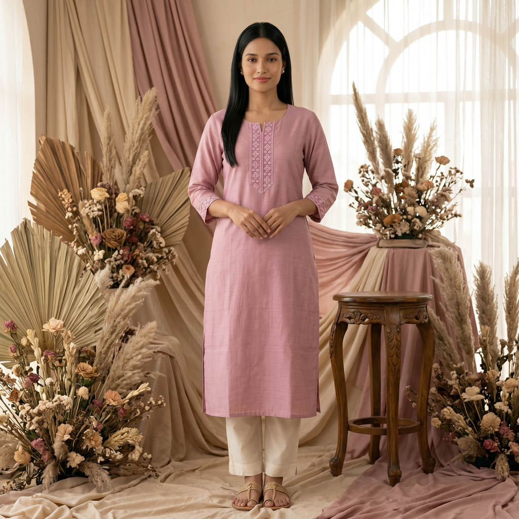 Pista Green & Baby Pink Soft Fabric Top with Embroidery Work