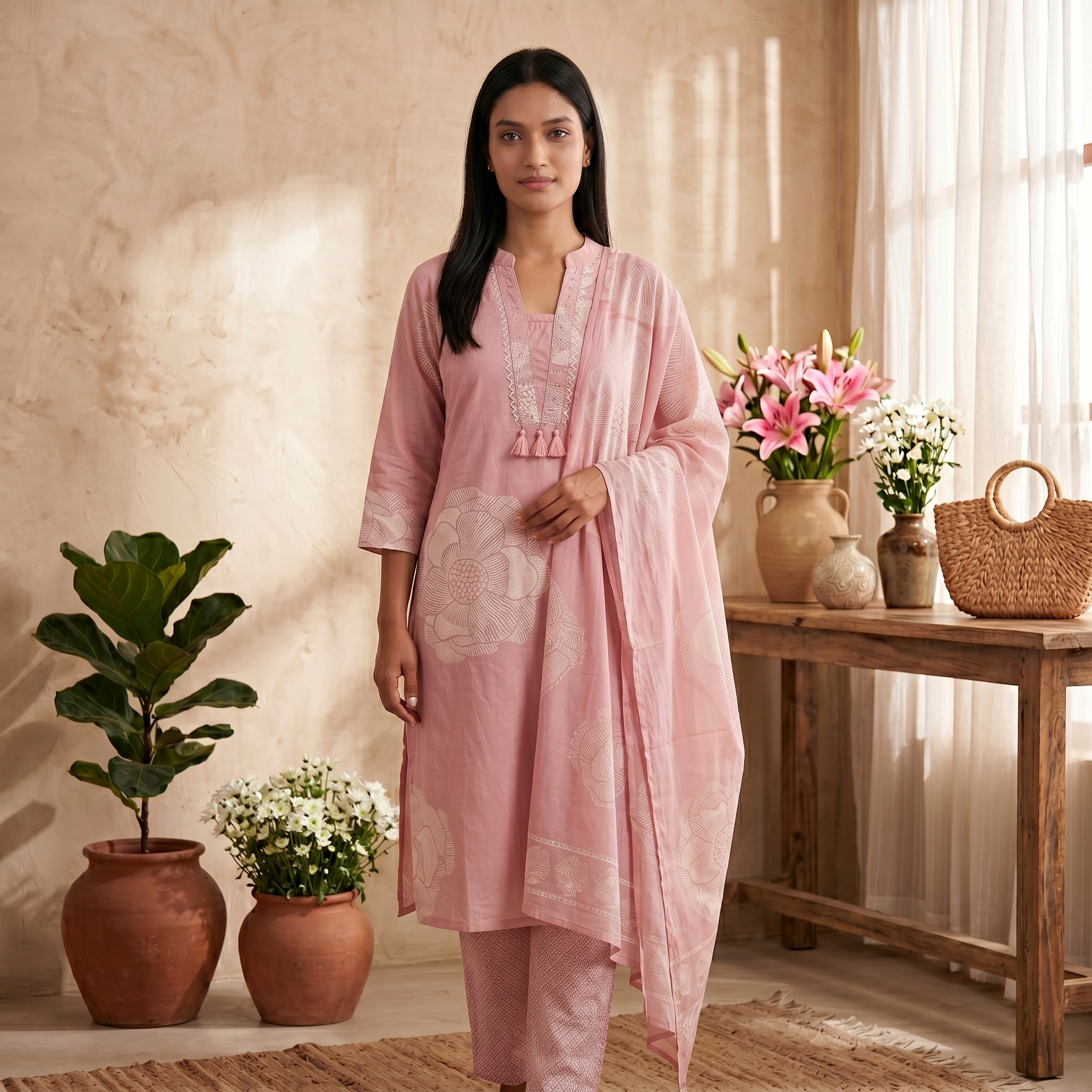 Baby Blue & Pink Pure Cotton Chudidhar Set