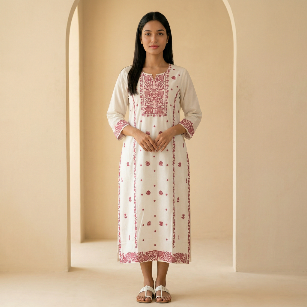 White Soft Fabric Top with Embroidery Work