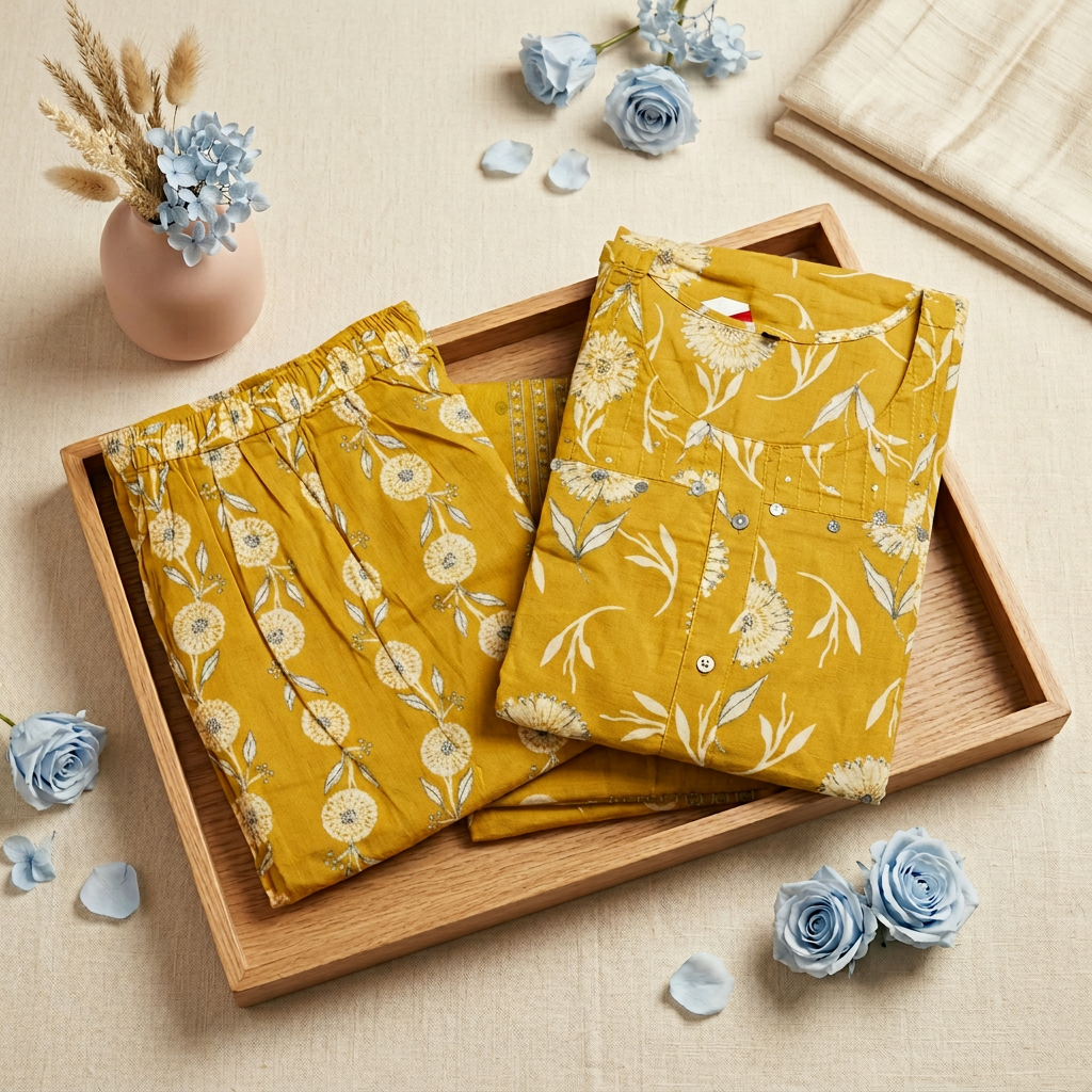 Sunny Yellow Cotton Chudidhar Set with Elegant Thread Work