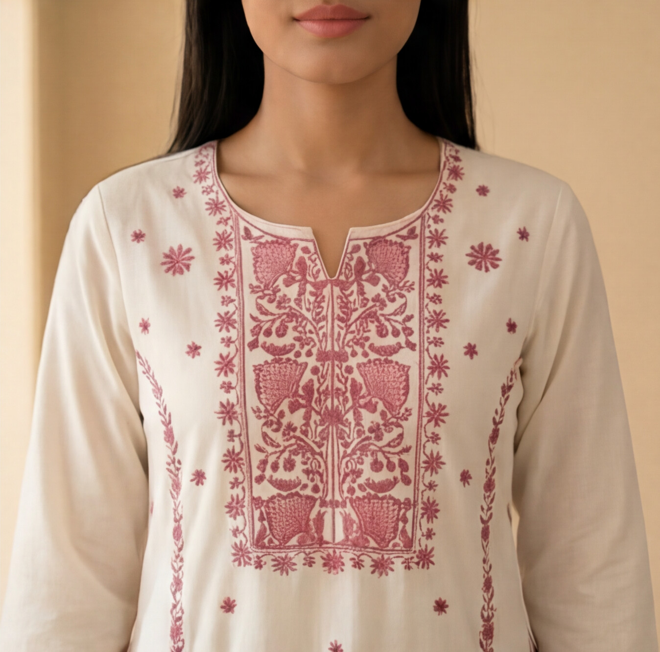 White Soft Fabric Top with Embroidery Work