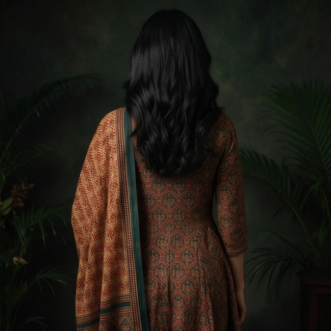 Rust Brown Pure Cotton Chudidhar Set with Hand Embroidery Work