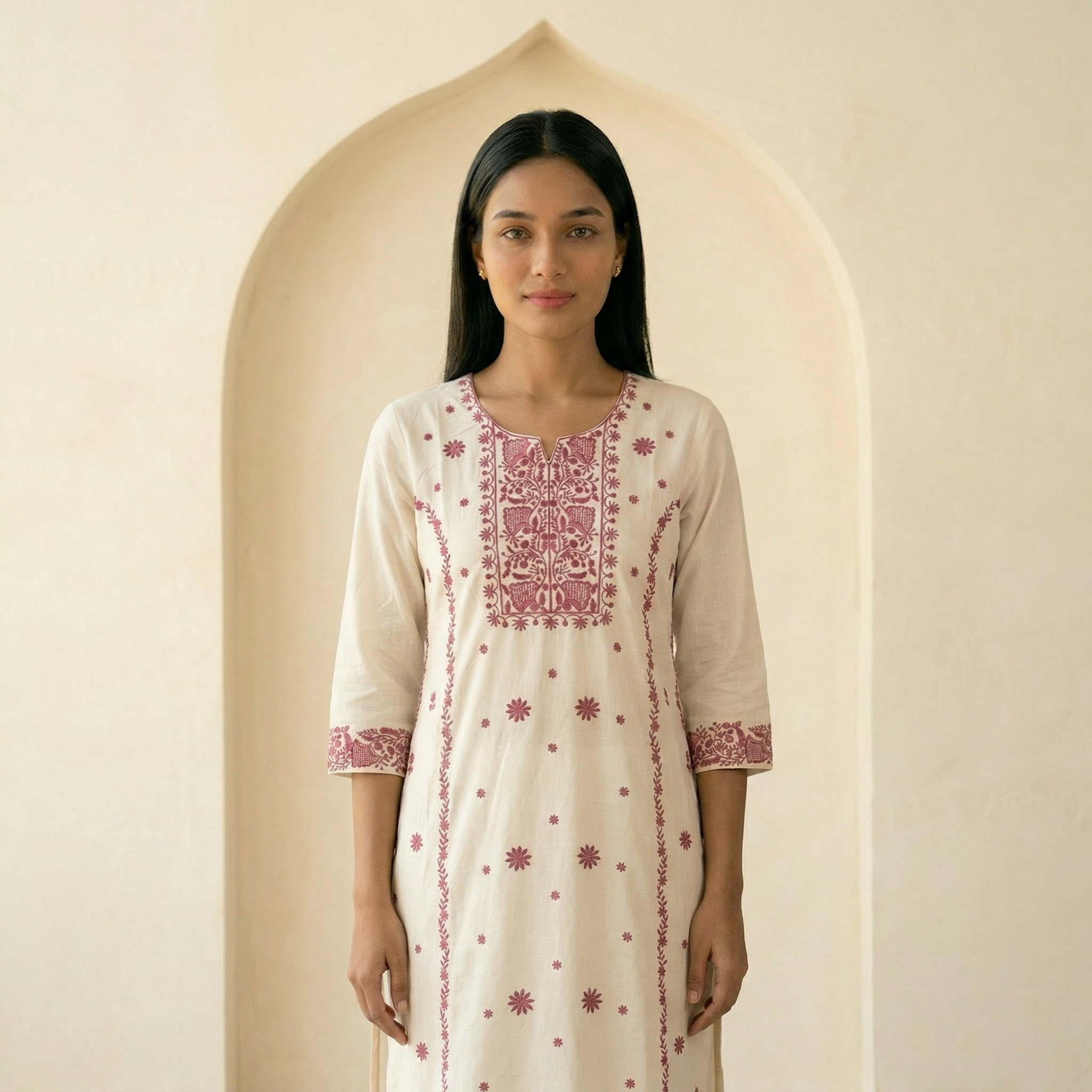 White Soft Fabric Top with Embroidery Work