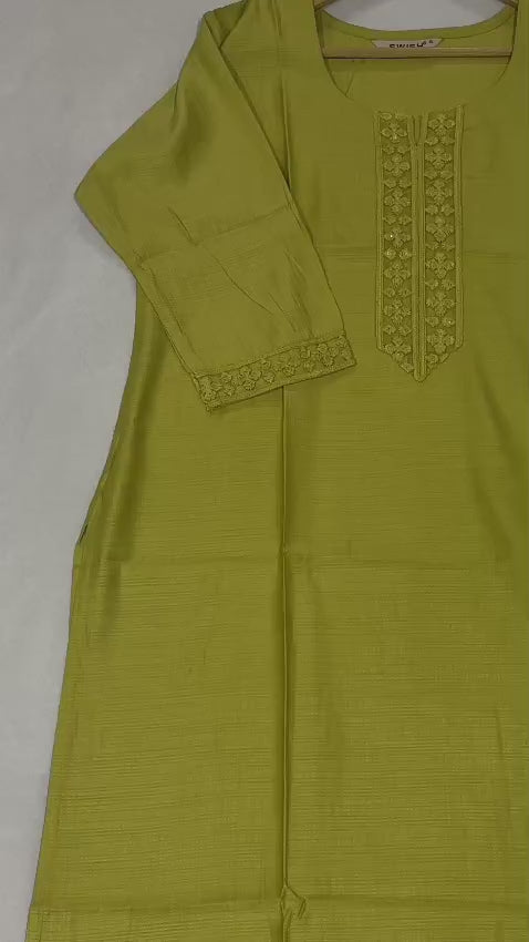 Pista Green & Baby Pink Soft Fabric Top with Embroidery Work
