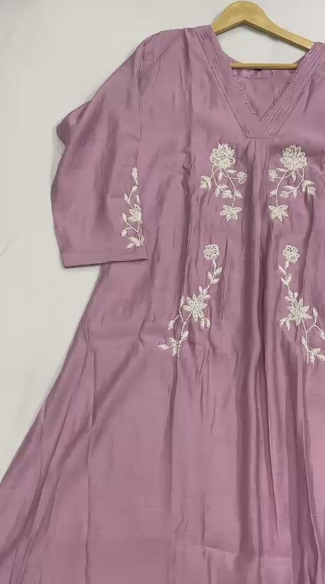 Lavender Mul Chanderi Chudidhar Set with Embroidery Work