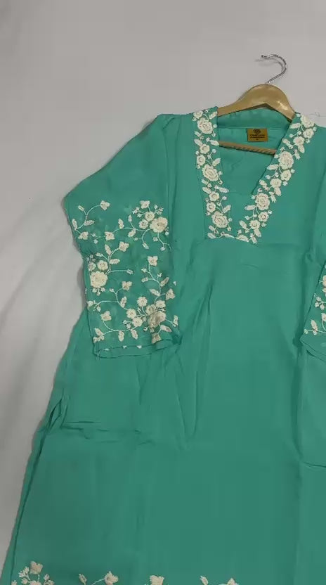 Aqua Blue Blue Premium Silk Chudidhar Set with Embroidery & Organza Dupatta